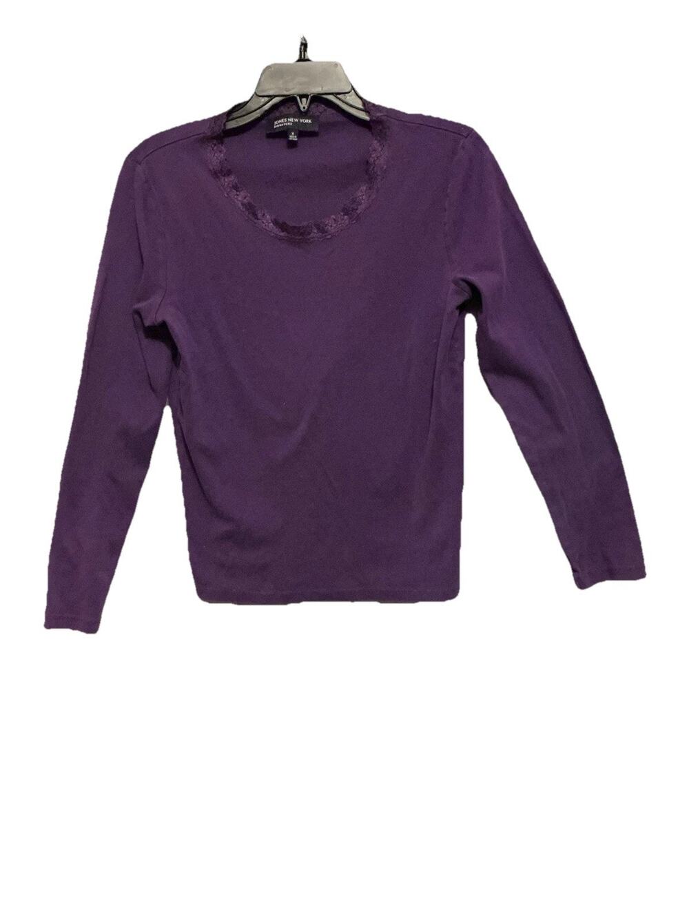 Jones New York Pull Over Blouse SZ M Purple with Lace Trim